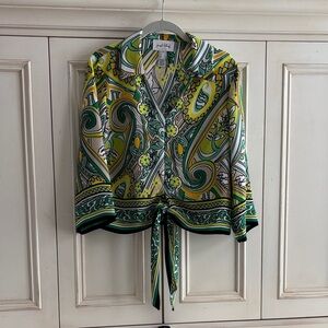 Joseph Ribkoff Neon Green and Yellow Abstract Blouse